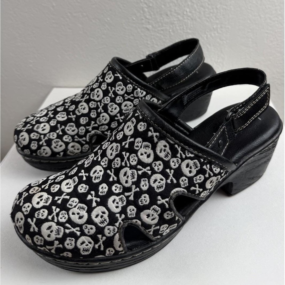BOC Born Concept Skull Print Slingback Clogs Sz 7 Y2K Goth Grunge Shoes Womens